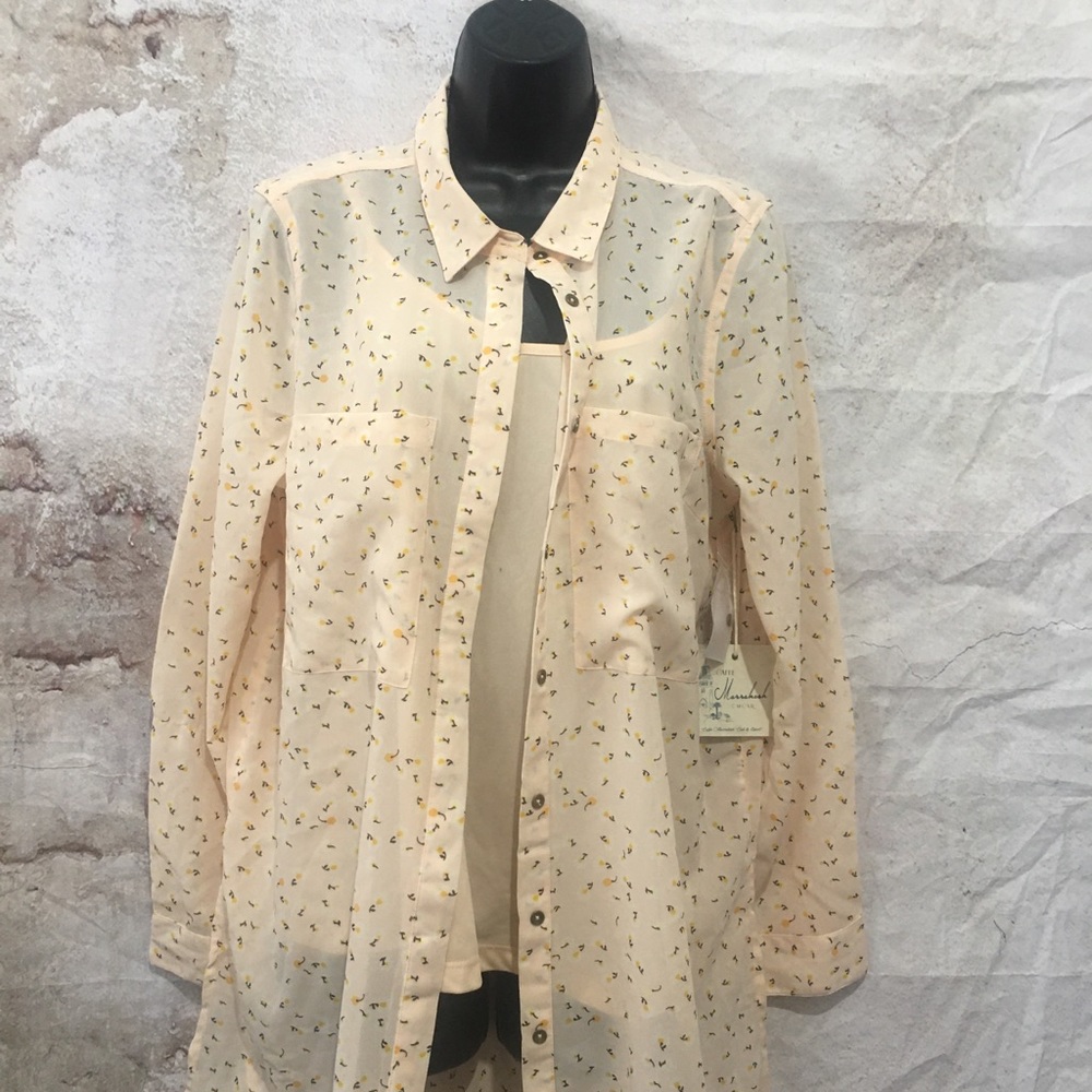 Caffe Marrakesh Tank /Button Down Blouse  Combo AllOver Floral Peach NWT M